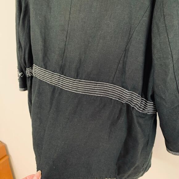 Vintage JM Collection Size 18W 100% Linen Blazer Jacket Black Rhinestone - Picture 7 of 9